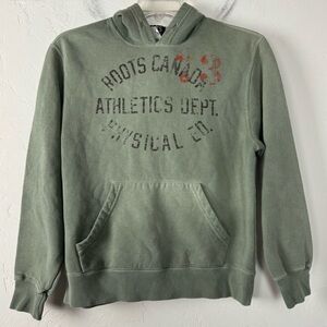 Roots Athletics Hoodie Pullover Sweatshirt Fleece Green Big Logo Y2K 90s Knit‎